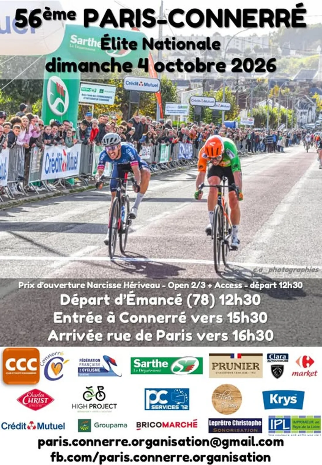 Affiche de la 56e édition de Paris–Connerré, le 4 octobre 2026, avec High Project parmi les partenaires